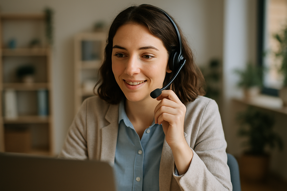 Conseillère du support client au téléphone